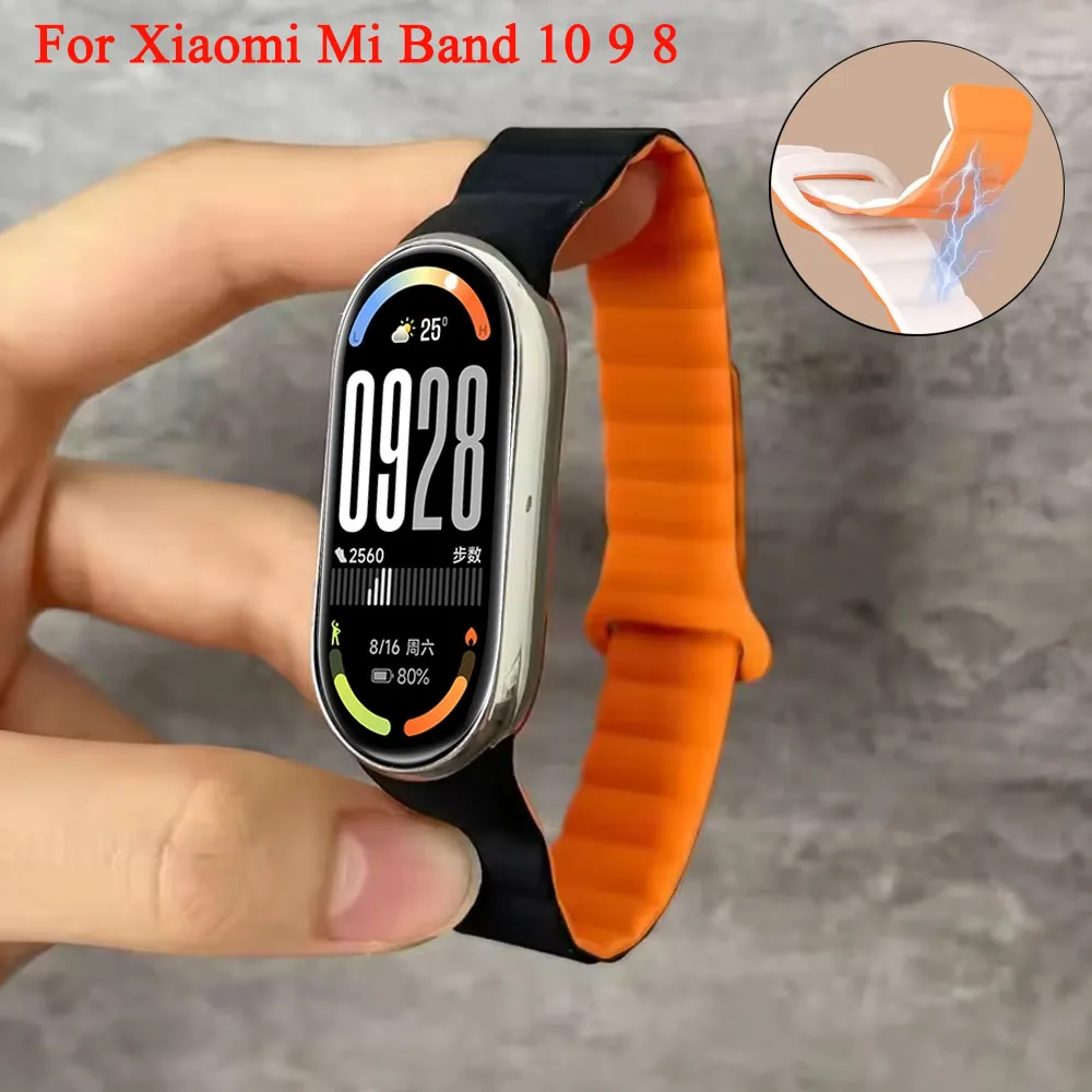 Magnetische Schleife Strap Für Xiaomi Mi Band 10 9 8, Silikon Armband Für Xiaomi Mi Band 8 9 10, Handgelenk gürtel Ersatz Zubehör