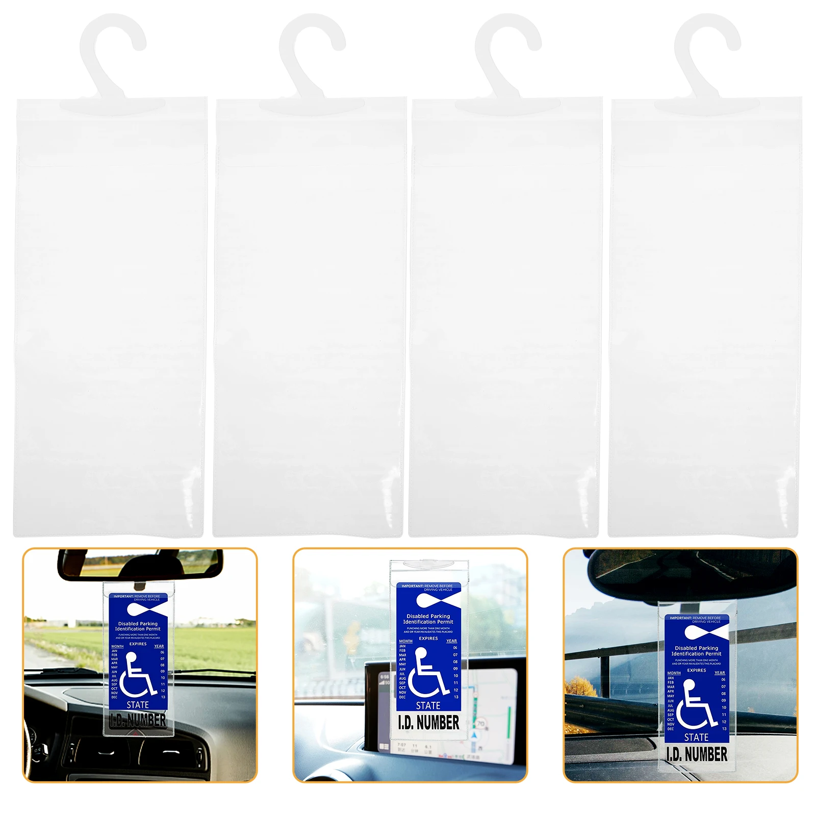 4pcs Pvc Transparent Hook Bag For Handicapped Placard Holder Car Display Permit Storage Folder Accessory