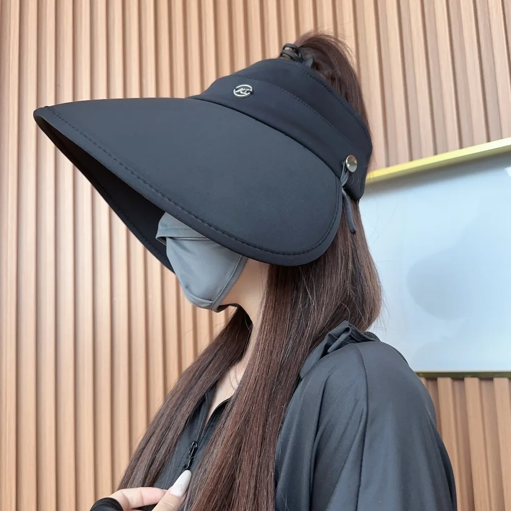 Summer Women Sun Hat Large Brim Empty Top Beach Fisherman Hats UV Protection Easy Storage Ponytail Cap for Outdoor Travel