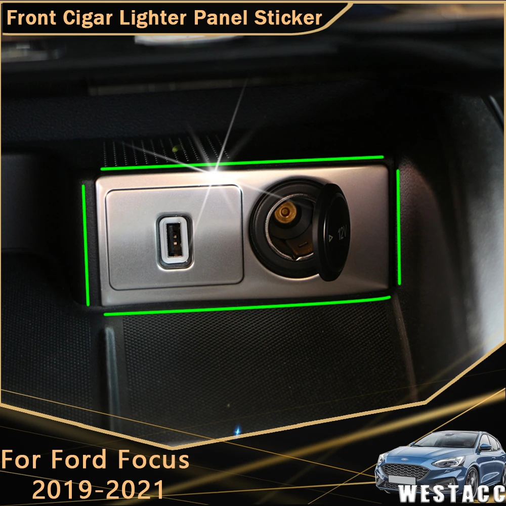 Stainless Steel Car Front Cigar Lighter Panel Sticker Decoration Cover Trim for Ford Focus 2019 - 2021 Interior Accessories