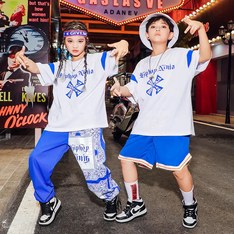 Kid Hip Hop Clothing White Graphic Tee Oversized T Shirt Print Streetwear Jogger Pants Shorts for Girl Boy Dance Costume Clothes