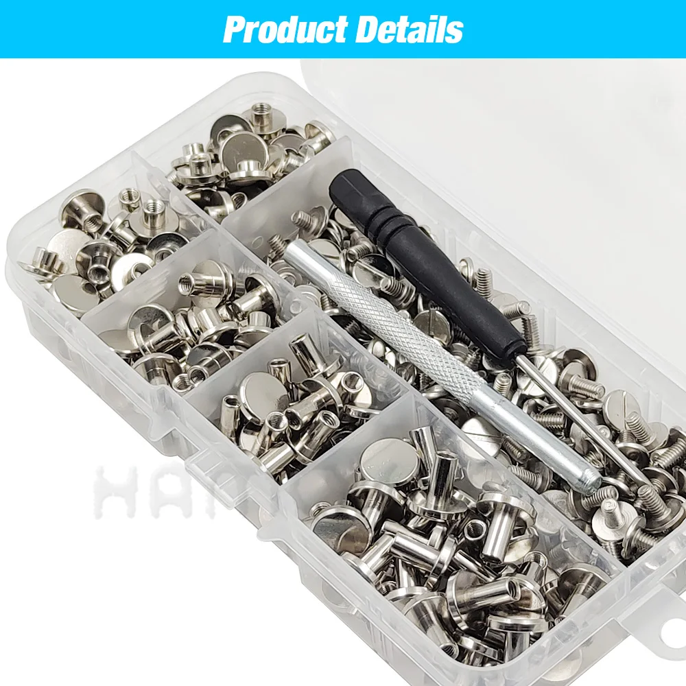 40-140Sets Metal Solid Screw Nail Rivet Double Curved Head Belt Strap Screws With Box For Luggage Leather Craft Clothes/Bag