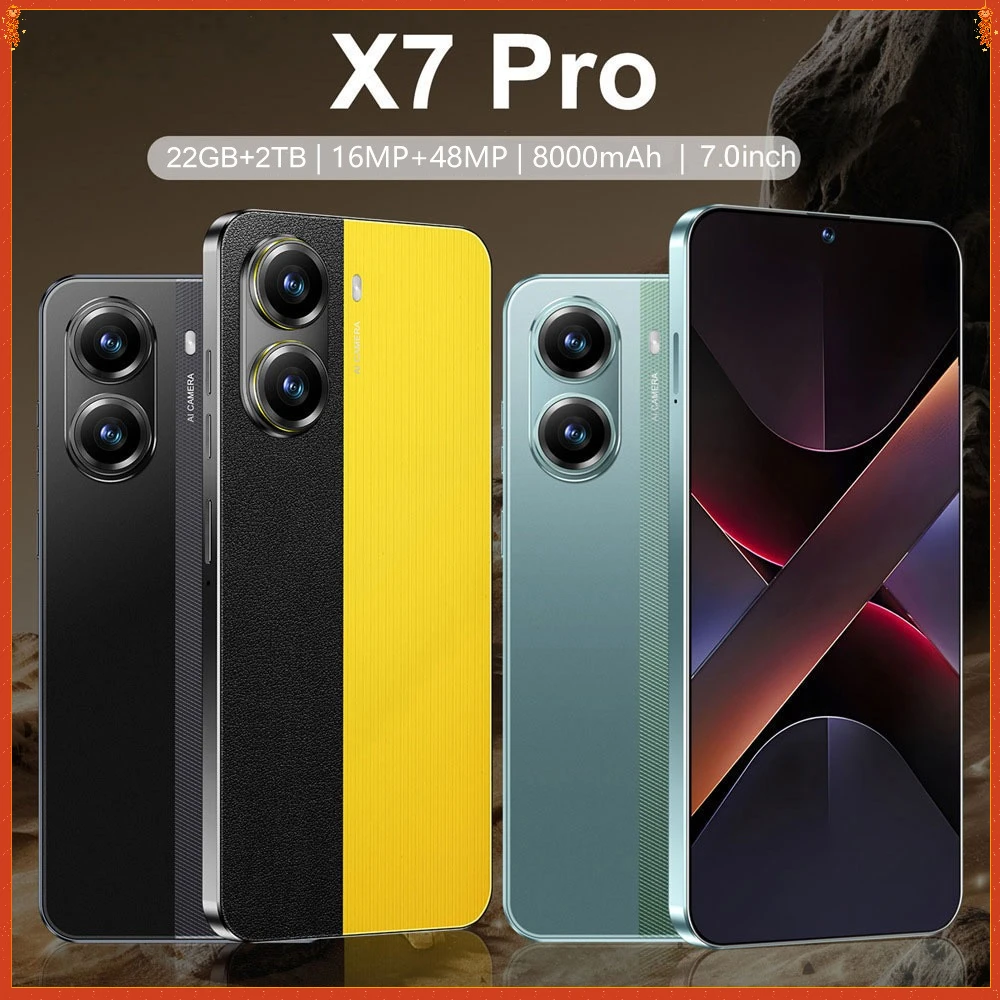 Совершенно новый смартфон X7 Pro 5G 7,0 дюйма Android 15 22G 2 ТБ Смарт-мобильные телефоны 8000 мАч Двойная глобальная версия Разблокированный сотовый телефон