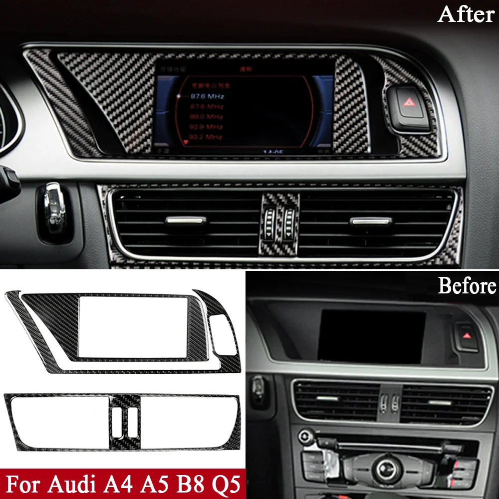 Real Carbon Fiber Car Navigation Air Conditioning CD Control Panel LHD RHD Sticker For Audi A4 A5 B8 Q5 Interior Accessories