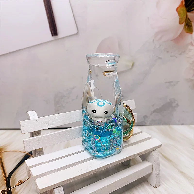 milk bottle floating ocean doll keychain cute cartoon  into oil pendant