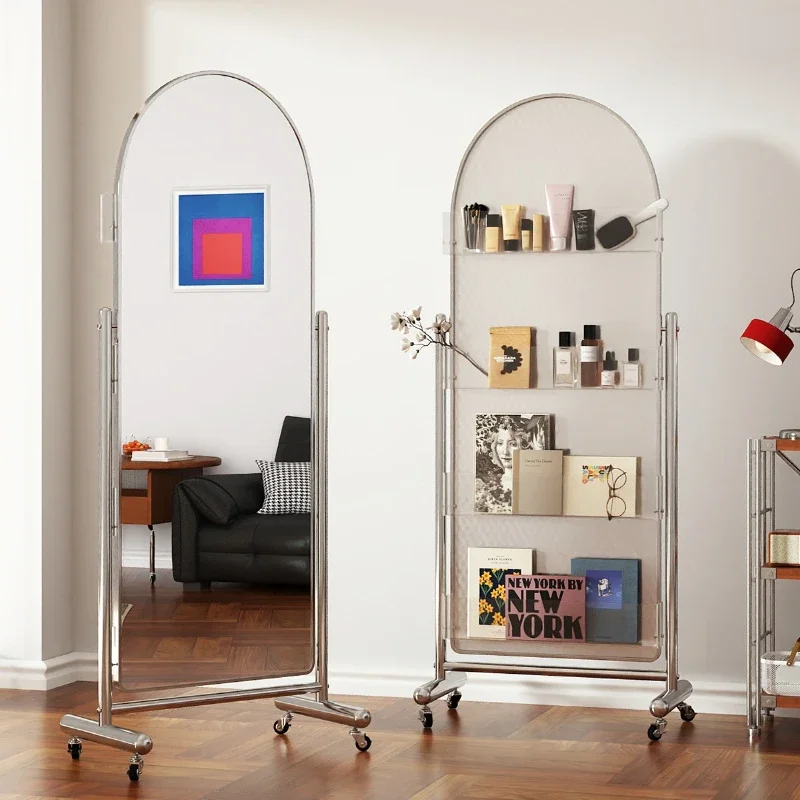 Full-body mirror Floor mirror Household movable rotating clothing store dress mirror Audition Storage integrated floor