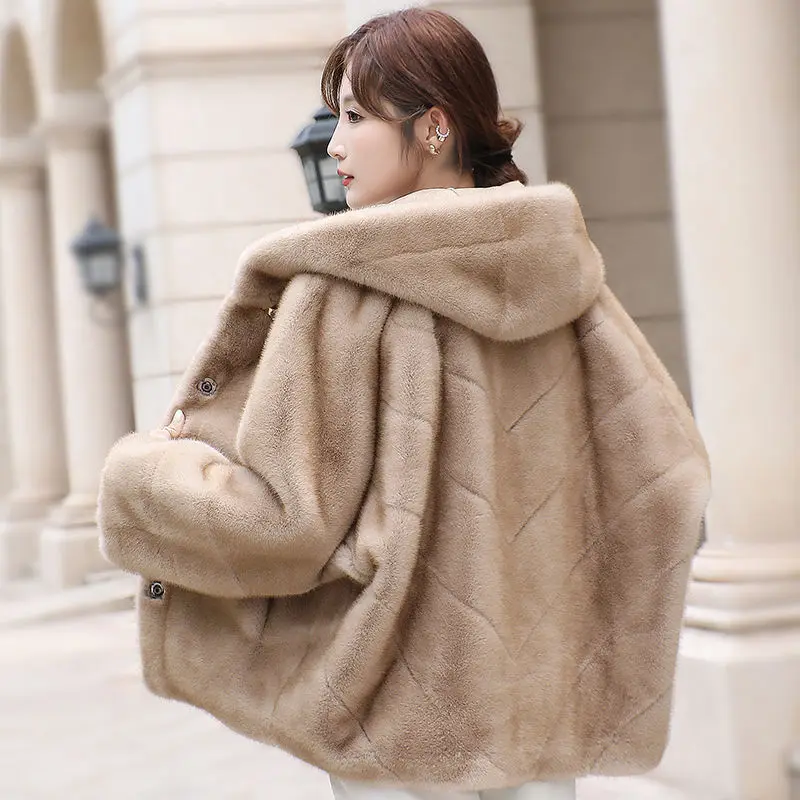 Imitation Mink-like Wool Leather Fur Coat, Short Outwear, Thicken, Warm, Casual Top, Simple, Monochromatic, New