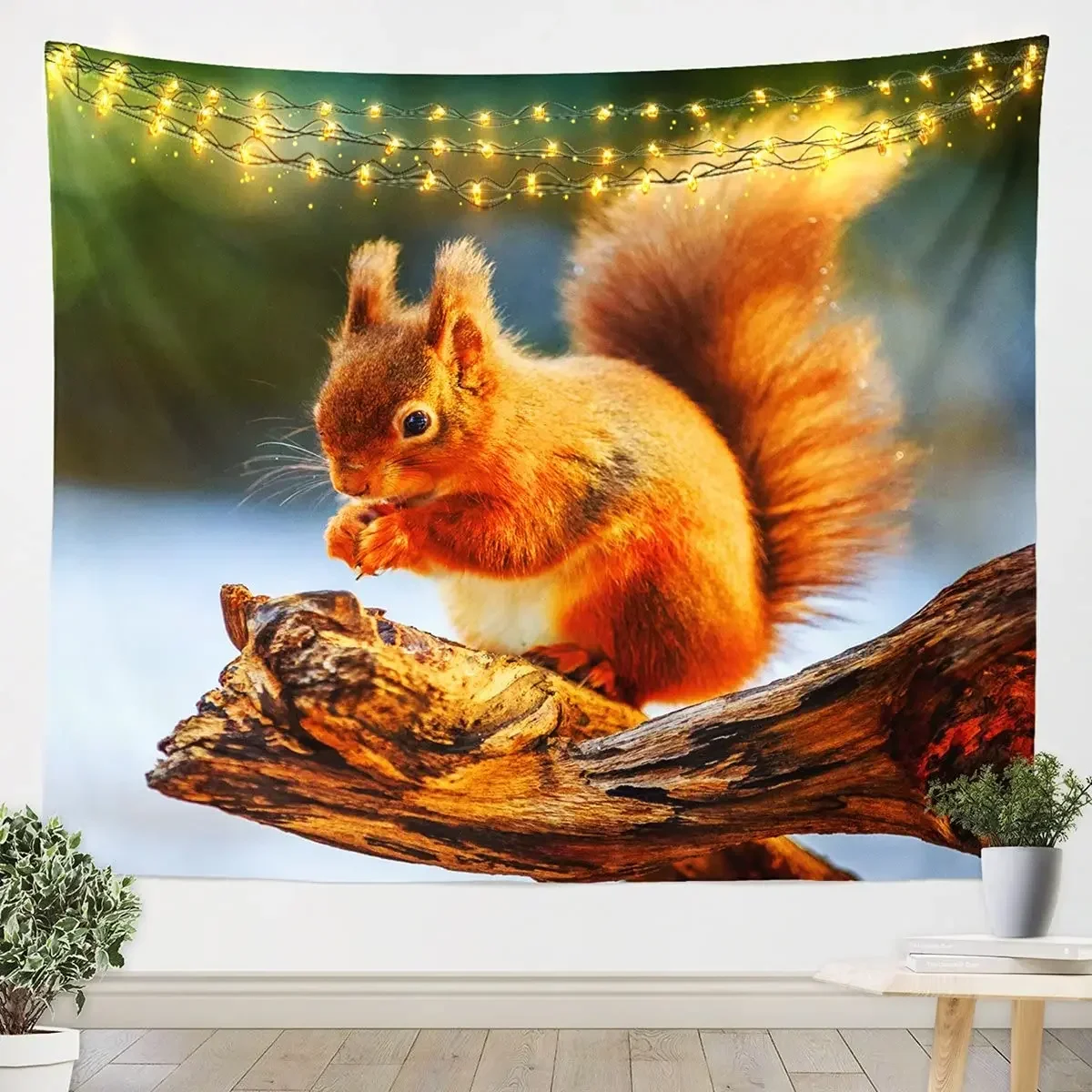 Jungle Squirrel Wall Tapestry Fairy Tale Forest Psychedelic Mushroom Butterfly Flowers Wall Hanging for Bedroom Living Room Dorm