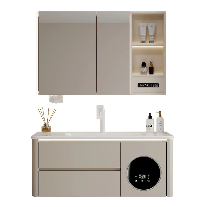 Arc integrated ceramic, bathroom cabinet, wash basin with washing and drying integrated washing machine