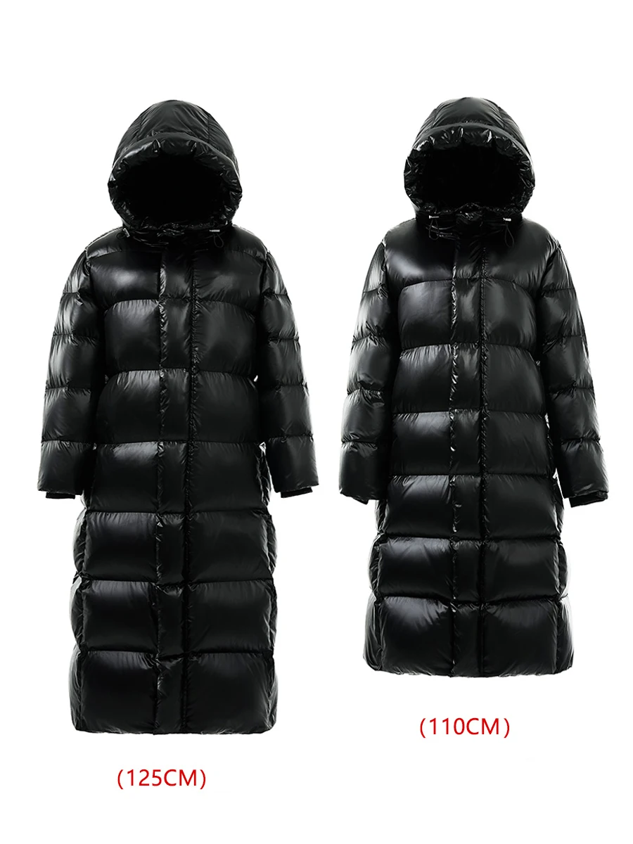 Schwarze Frauen Daunen mantel Winter verdickt warme Kapuze Reiß verschluss lange Puffer Parka weibliche 90% Daunen mantel S-XXXL