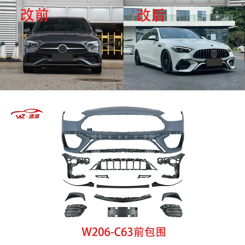 

Подходит для Mercedes-Benz C-Class 206, модифицированный бампер AMGC63, обвес, решетка GT, выхлопная труба, крыло, выходная губа