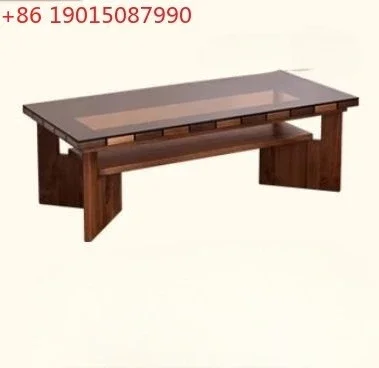 

N Nordic Antique Style Solid Wood Glass Rectangular Double Layer Tea Table