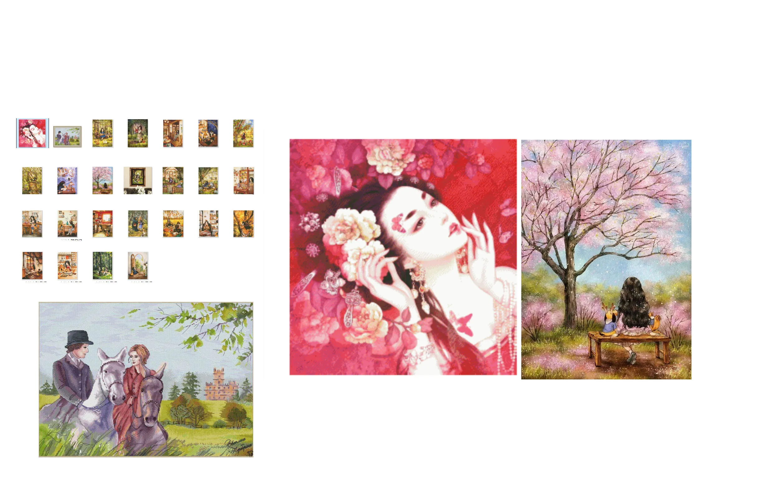 

Cross Stitch Kit for DIY Handmade Home Decor, Birds on a Teapot Bouquet, Fabric Cloth, Cotton Forest Girl Diary 26-46-61