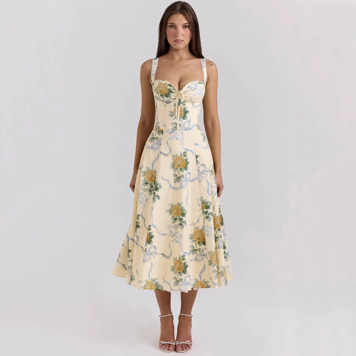 

Summer Floral Print Maxi Dress for Women Elegant Spaghetti Strap A Line Long Dress Sexy Party Holiday High Waist Verstidos