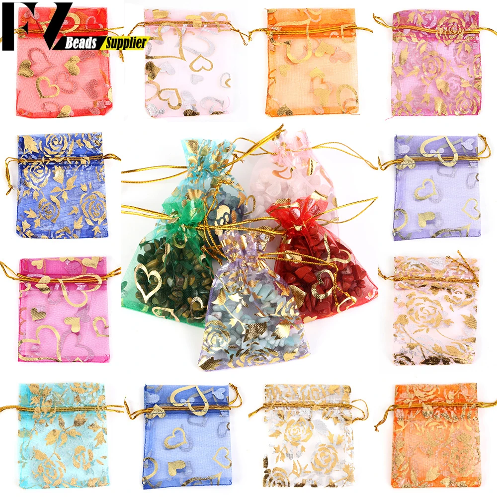 50pcs/lot Colorful Drawstring Organza Bags Jewelry Packaging Bags Candy Wedding Birthday Bags Gifts Sweets Pouches Wholesales