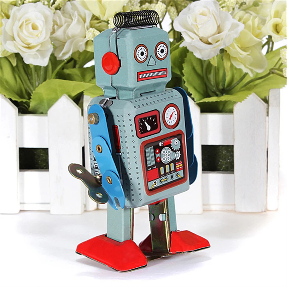 Vintage Mechanical Clockwork Wind Up Toys Walking Radar Robot Tin Toy