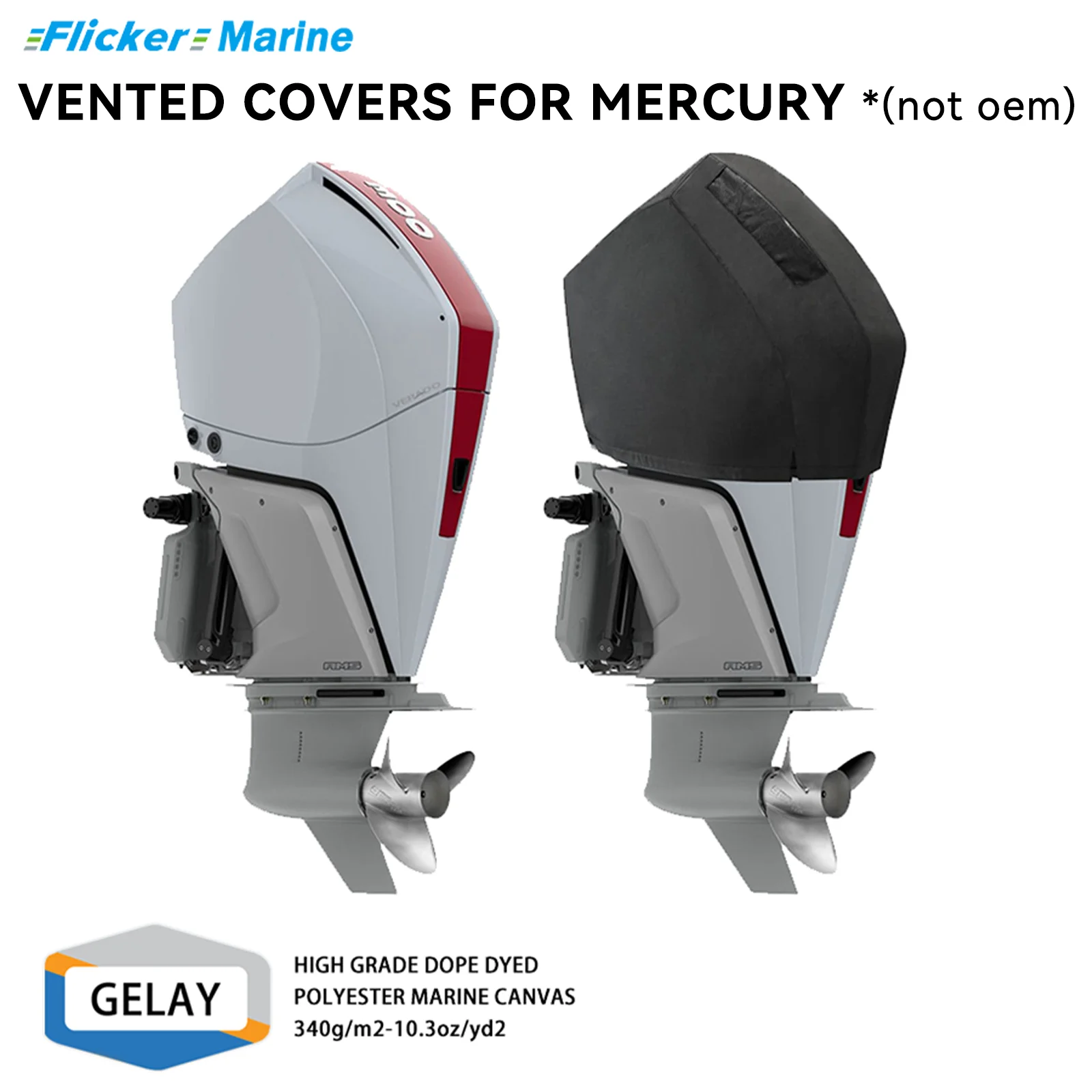 Flicker Vented Outboard Cover Compatible with Mercury 25HP,, Reinforced Canvas, Fleece Lined, Secure Fit, All-Season
