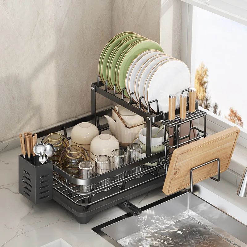 

Foldable Kitchen Bowl Rack Dish Drying Rack with Drainboard Dish Utensil Holder And Knife Slots Holder for Kitchen Accessories