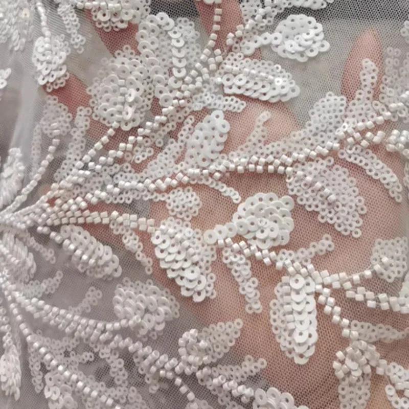

New Exquisite Luxury Leaves, Shiny Pieces, Nail Beads, Lace Embroidery Fabric, High-end Clothing, Wedding Dress Decoration