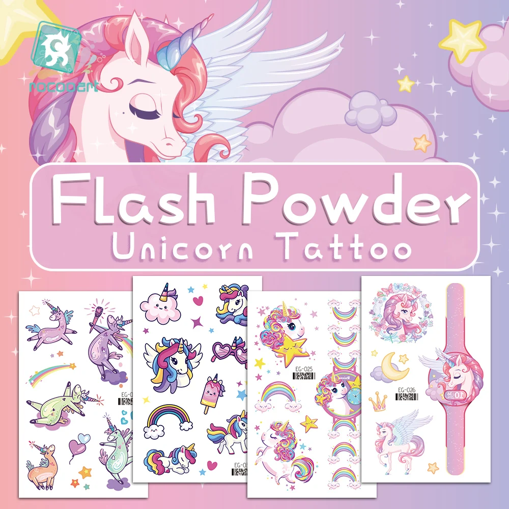 Cartoon Unicorn Flash Tattoo Kids Watch Fake Tattoo Waterproof Temporary Tattoo Stickers For Children Gift Party Body Art Tattoo