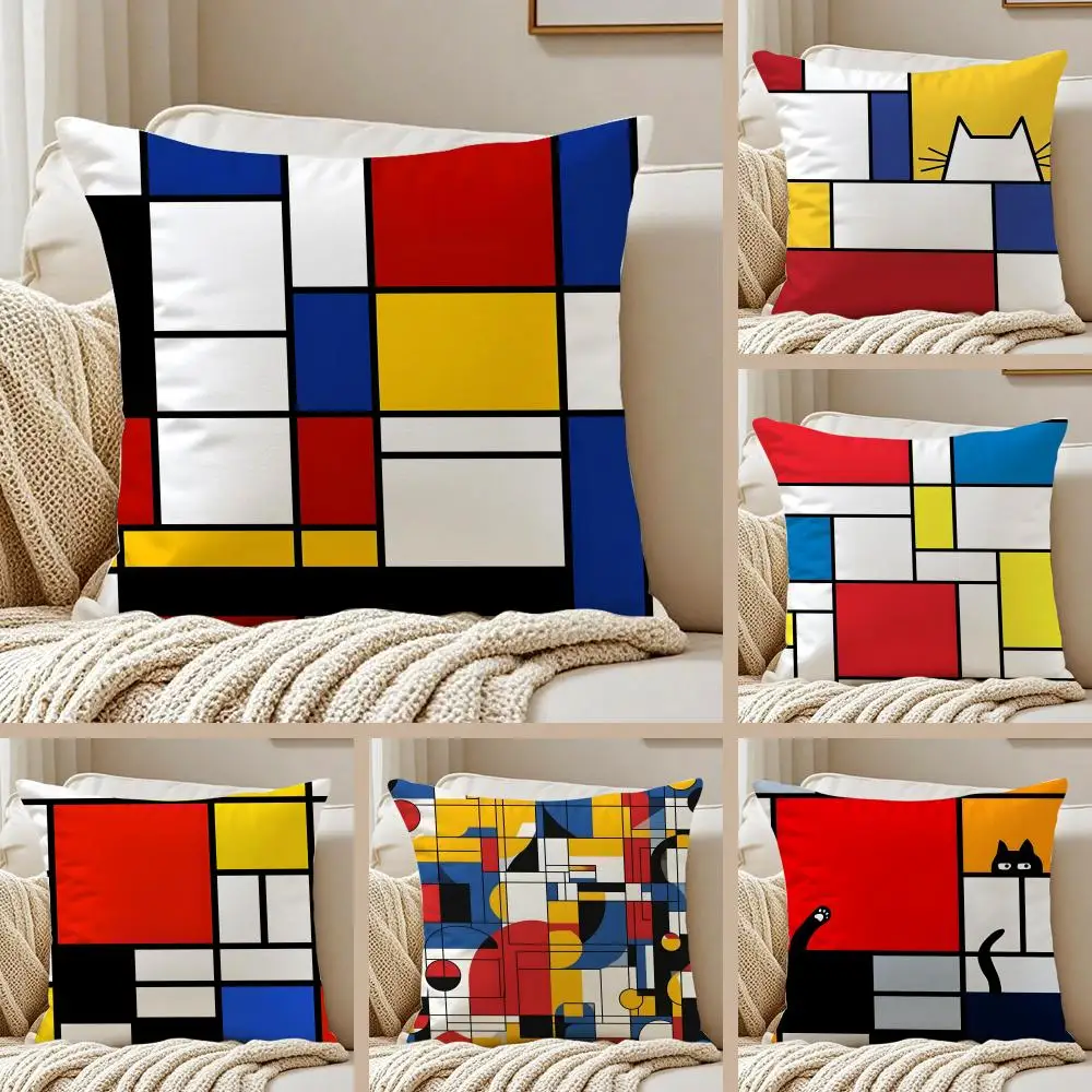 

Наволочка для подушки с изображением картин Пиета Мондрена, шелковистая, из короткого плюша, с потайной молнией, мягкая, пылезащитная, для домашнего декора
