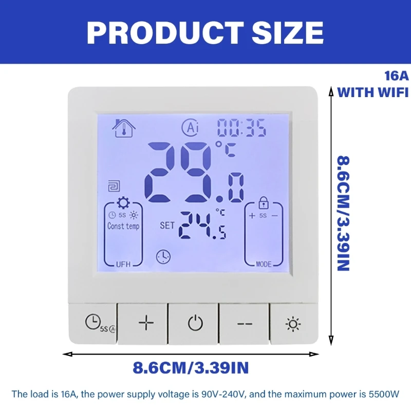 Weekly Programmable Thermostat WiFi Enables Temperature Control ABS+PC Temperature Controller for Water Heaters