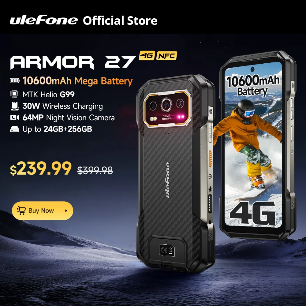 【세계 최초 공개】 Ulefone Armor 27 4G 10600mAh 견고한 휴대전화 24GB+256GB Android 14 스마트폰 6.78