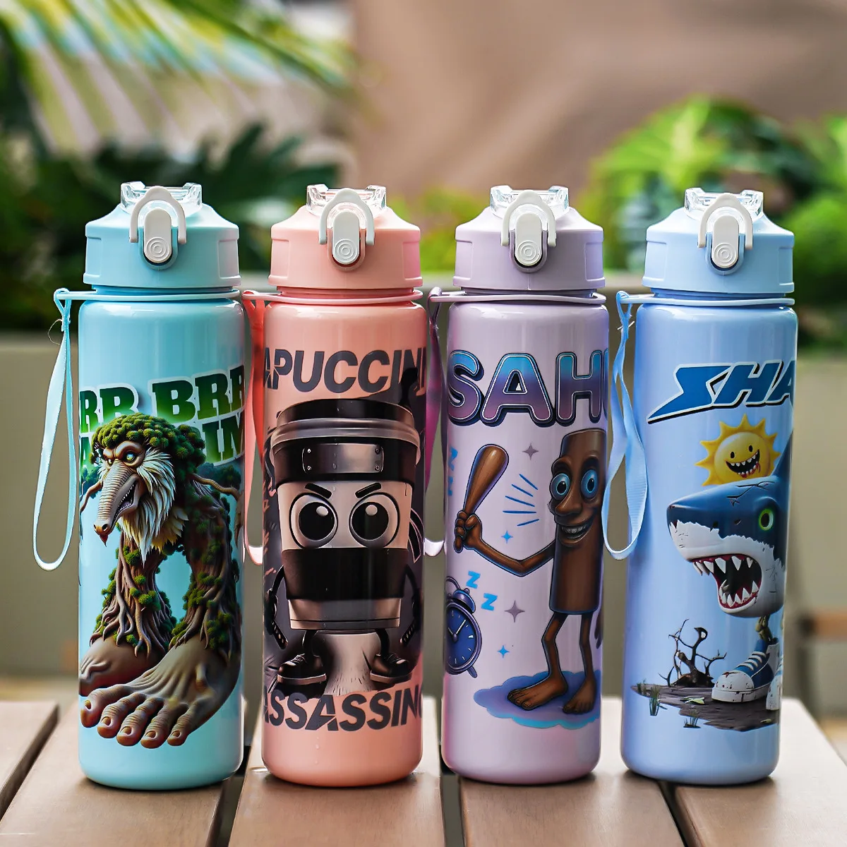 Botol Air Italia 750ml dengan Sedotan Tung Tung Sahur Tralalero Tralala Botol Air Anak Laki-laki Musim Gugur Musim Dingin