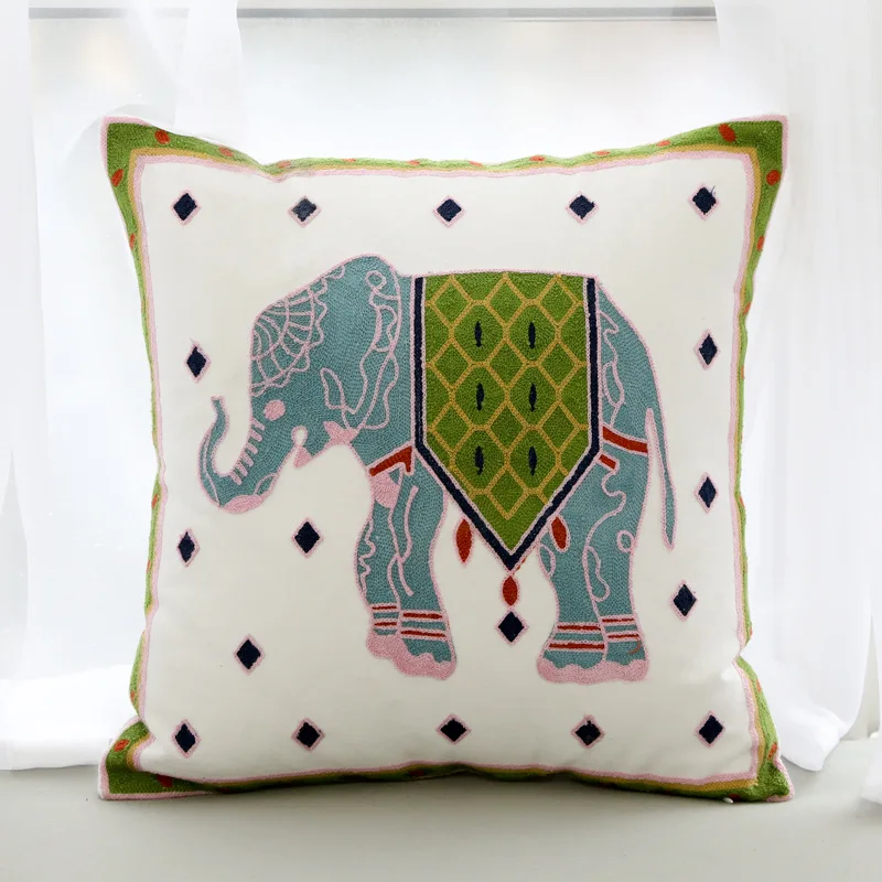 

Pillowcase Cute Embroidered Cartoon Elephant Cotton Sofa Cushion Bedroom Bed Cushion 45*45cm