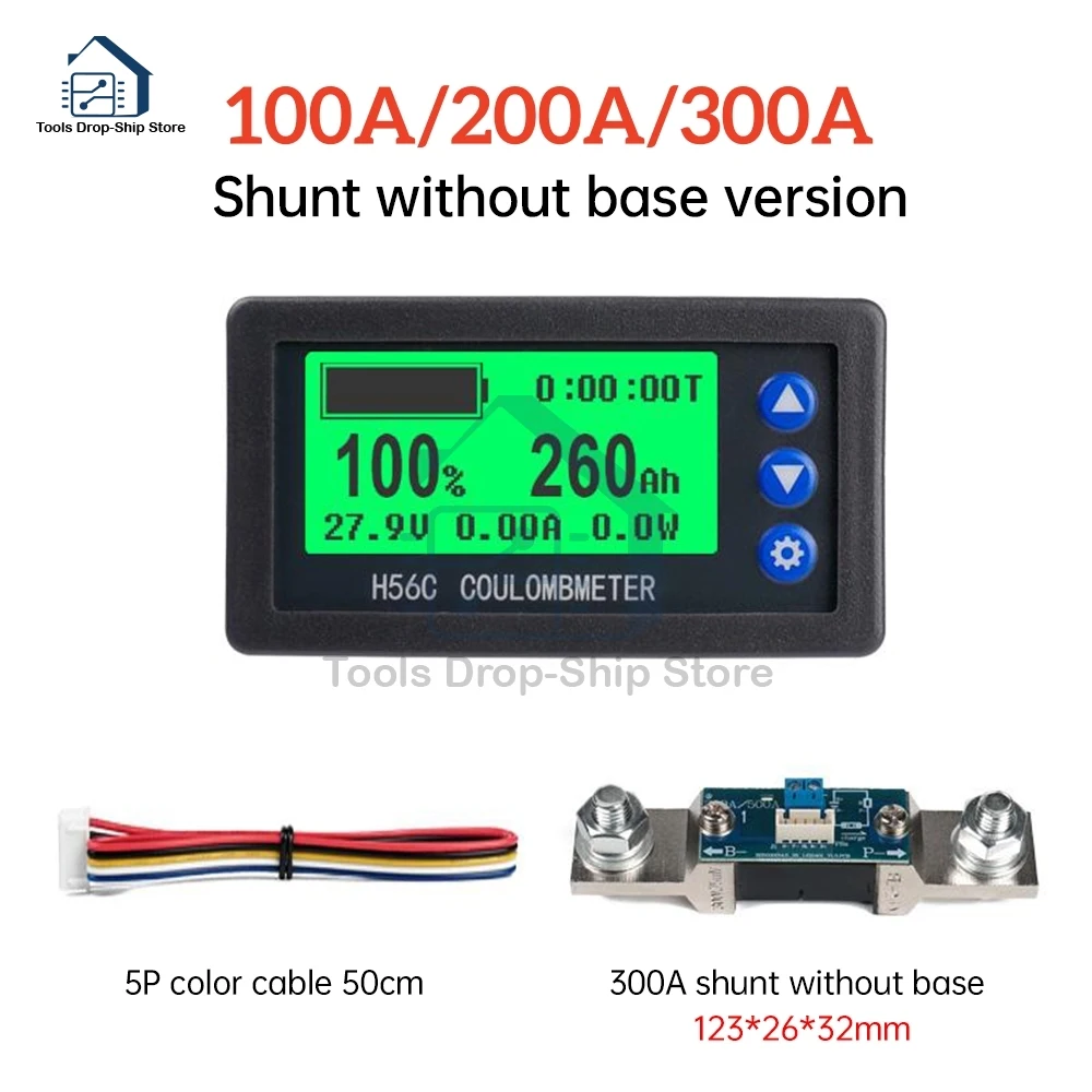 

H56CR High Precision Shunt Coulomb Meter Power Indicator Voltage Current Power Meter DC 10~100V 100A/200A/300A for Automotive