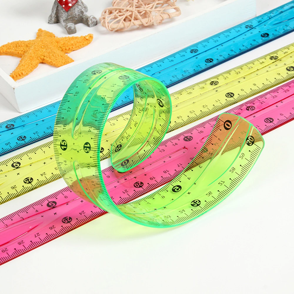 

2 Pcs 20/30cm Color Flexible Double Scale Soft Ruler Candy Color Folding Constant Straight Ruler Does Not Hurt Children Ruler