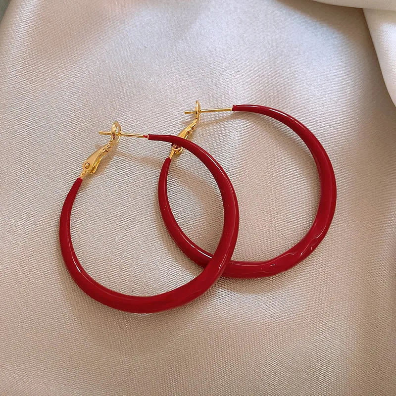 BLIJERY Elegant Red Color Smooth Enamel Hoop Earrings for Women Statement Jewelry Big Metal Circle Earrings Boucles d\'oreilles