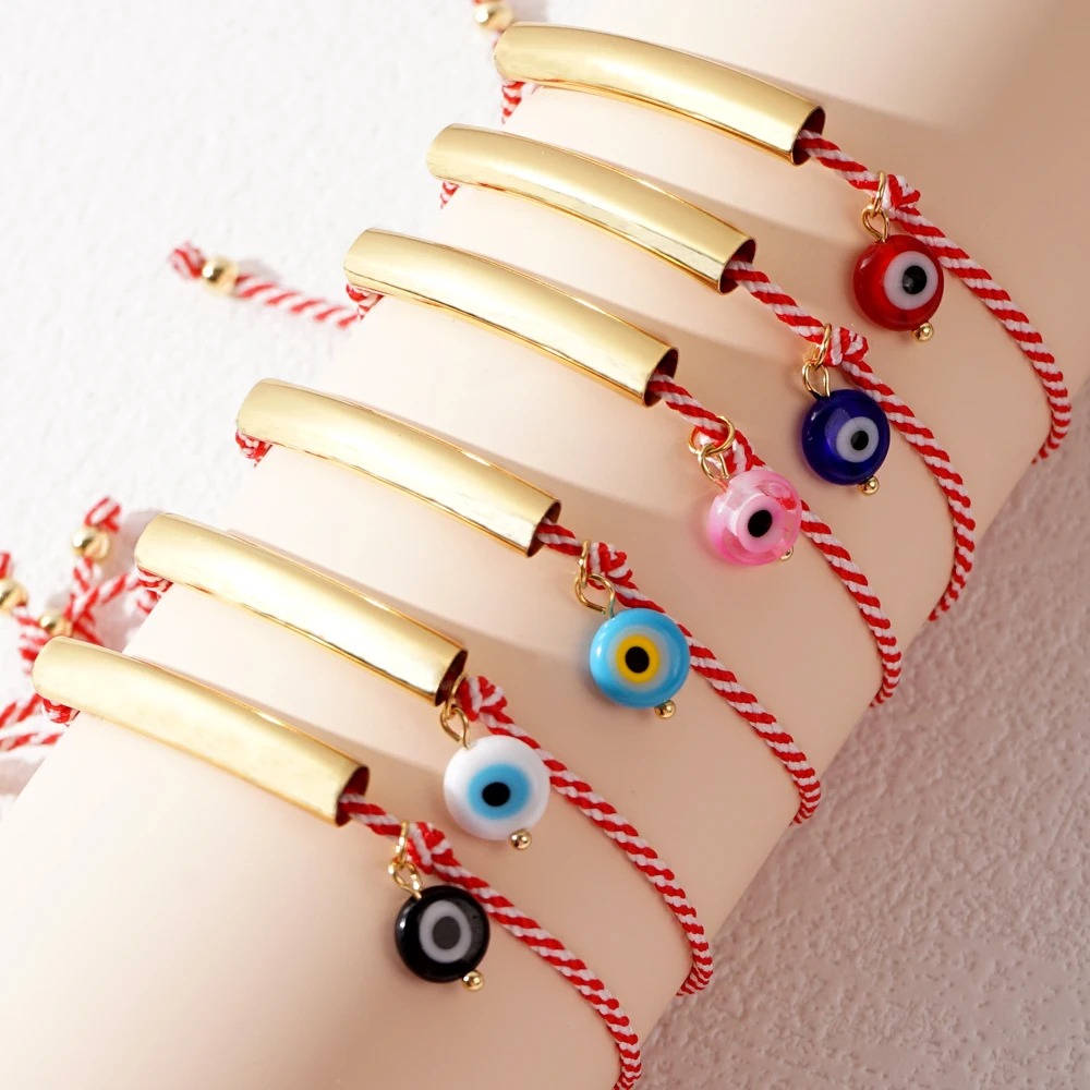 Go2boho Tradition Red White Rope String Arc-shaped Copper Tube Evil Eye Jewelry 2024 Trendy Greek March Bracelets for Women