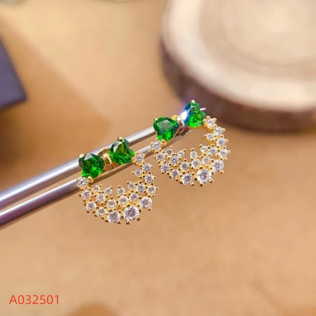 

KJJEAXCMY Fine Jewelry Natural Russian Diopside Women's Earrings S925 Pure Silver Exquisite Inlaid Full Clarity Gem Support Test