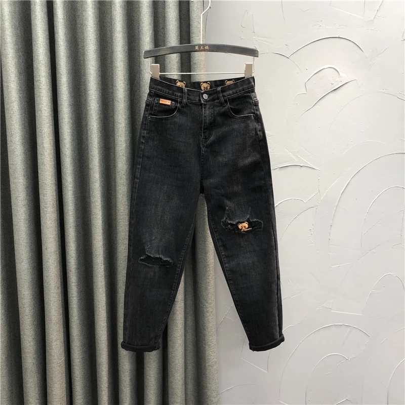 

Trendy Vintage Black Stretch Slim Fit Jeans New Style High Waist Female Pants 2025 New