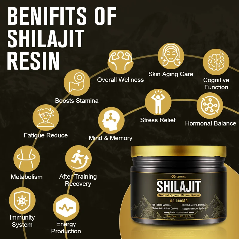 Оригинальная смола Shilajit с 85-световыми минералами и полной кислотой для фокусировки и энергии, иммунитета, восстановления мышц, повышение