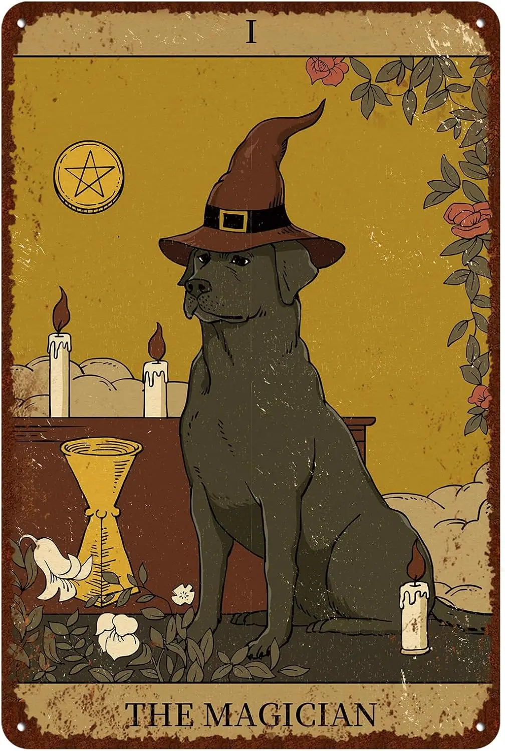 Vintage Dog Tin Signs - Tarot Card the Magician i Metel Signs - Retro Wall Decor Home Wall Signs sign