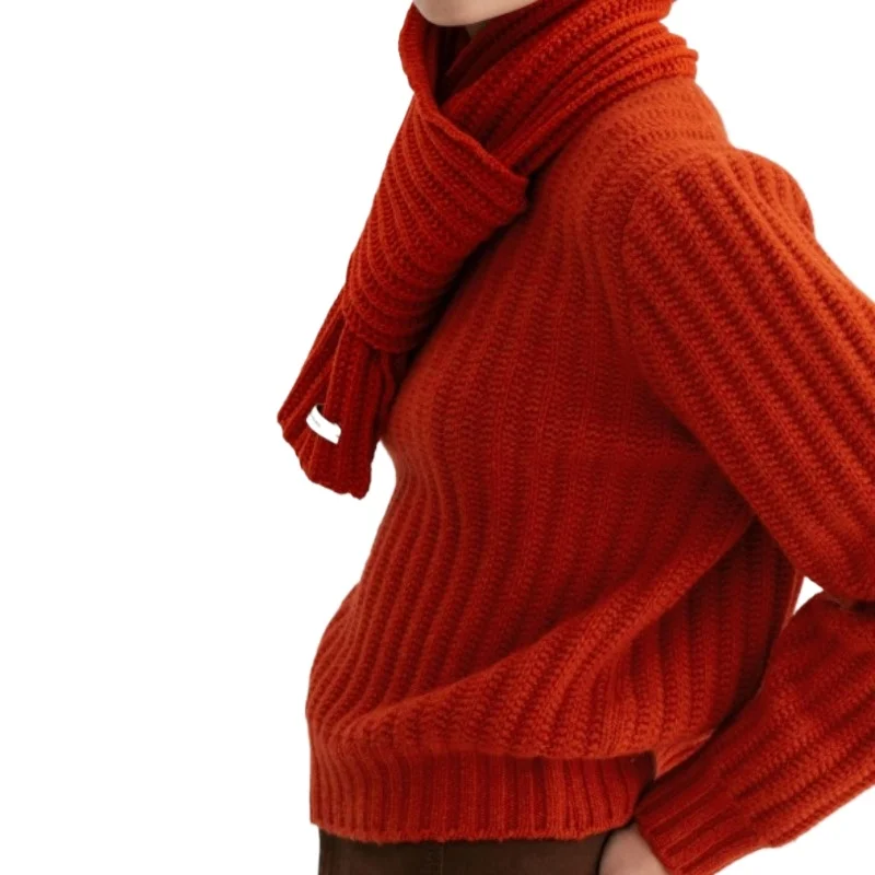 

Knitted Sweater with Scarfs Crew Neck Pullover for Women