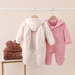 Baby Rompers Plus Velvet Jumpsuit Winter Thickening Warm Newborn Clothes Wearing Outside Hooded Climbing Suit Baby Stuff