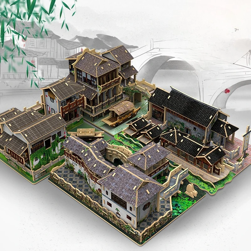 Models Home Decoration Accessories Decorative Figurines Living Room Desk Decoration Three-dimensional Puzzle Ancient Buildings