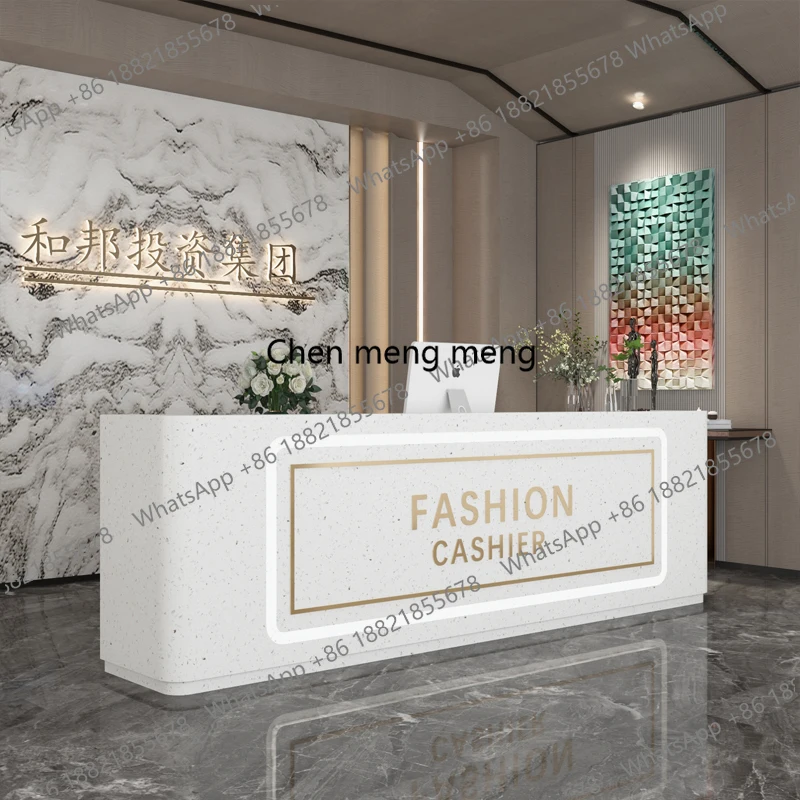 

Simple Cashier Counter Beauty Salon Reception Desk Imitation Marble Modern Bar Counter