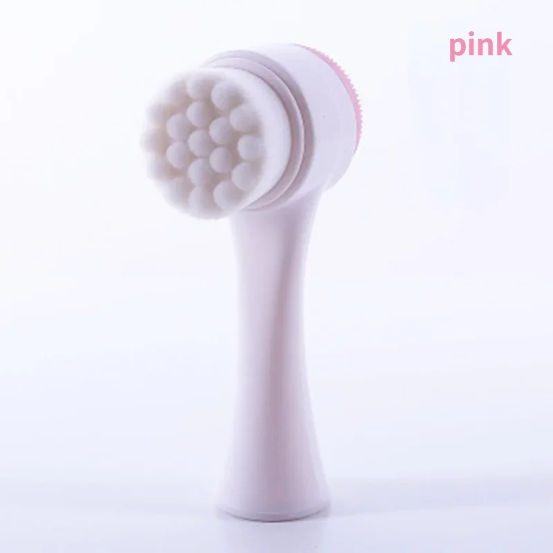 Portable 3D Bilateral Silicone Facial Cleanser Manual Massage Facial Brush Soft Bristles Silicone Double-Sided Face Brush