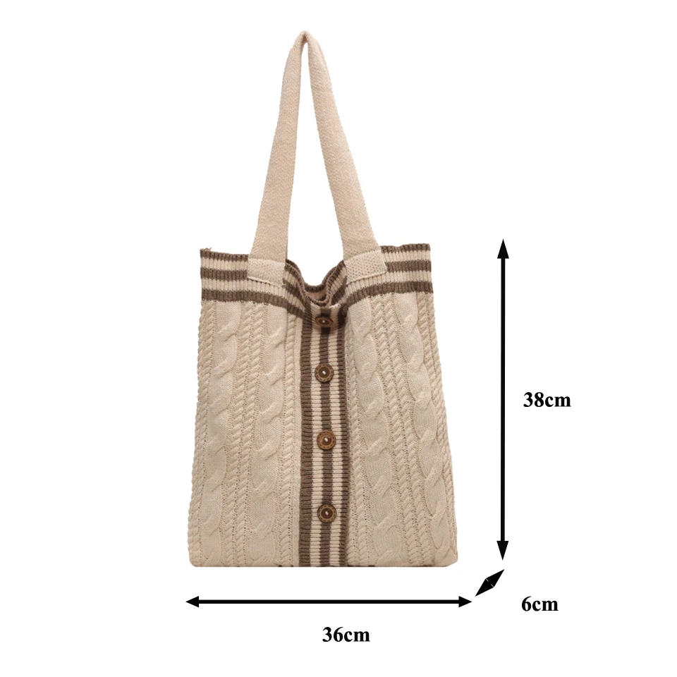 Button Knit Women's Bag Knitted Eco Bag Korean Shopping Y2K Crochet Rope Shoulder Bag Contrast Color Knitting Handbags Tote Bag