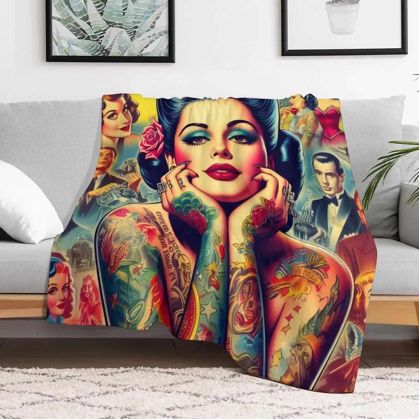 Manta de tiro de Pin-up de tatuaje bonito Retro, decoración navideña multiusos, mantas para bebé