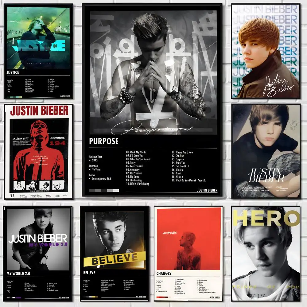 المغني جاستن بيبر اللوحة الخط قماش HD ملصق جدار الفن الداخلي المدخل ديكور المنزل هدايا العيد #1