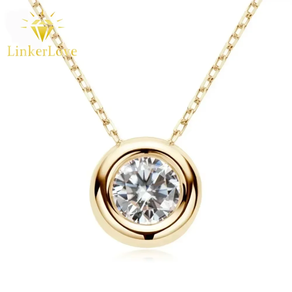 

LinkerLove S925 Sterling Silver 1ct Moissanite Pendant Necklace for Women Bezel Setting Diamond Choker Necklace Wedding Jewelry