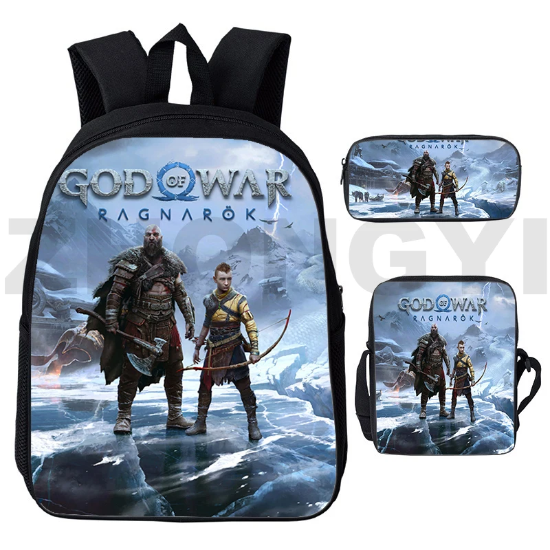 High Quality Harajuku God of War Backpacks 3D Kratos Game Executive Backpack Men 3 In 1 Student Cartoon School Bgas Shoulder Bag