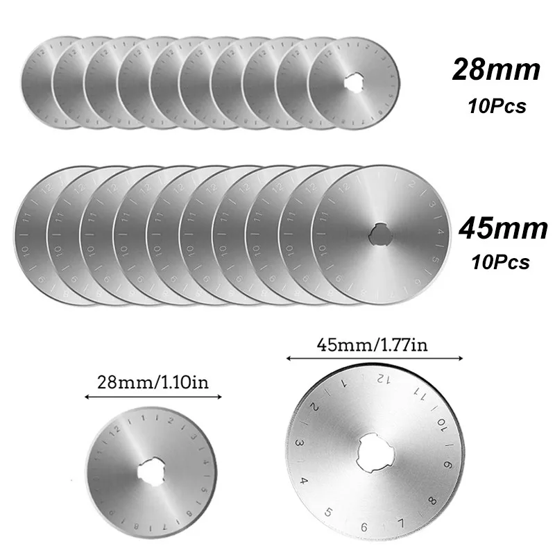 10Pc 28/45mm Rotary Blade Round Leather Cutter Blades Replacement Blades Boxed For Fabric Sewing Quilting Cutting