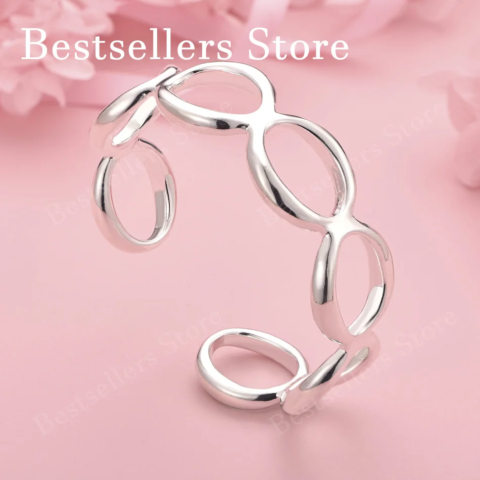 Charming 925 Sterling Silver Exquisite Openwork Round Bangle for Women, Fashionable Party and Wedding Jewelry