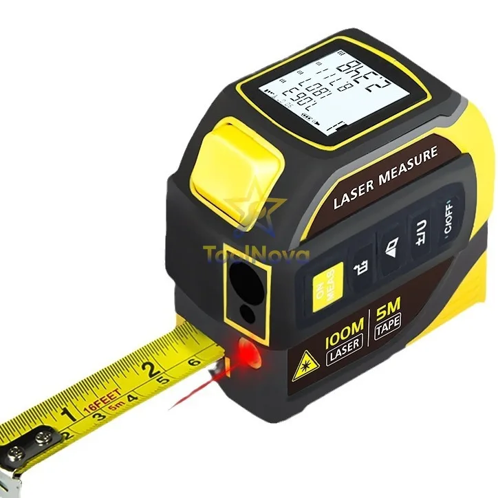 4-In-1 La ser Tape Measure Steel Tape Measure Portable Lithium Battery Ranging   Rangefinder 5m Tape Measure + 100m Las er + L